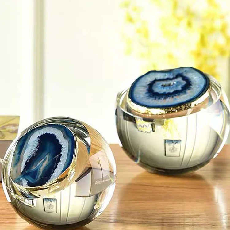 
Blue agate crystal ball stone decoration handicraft ornaments home accessories 