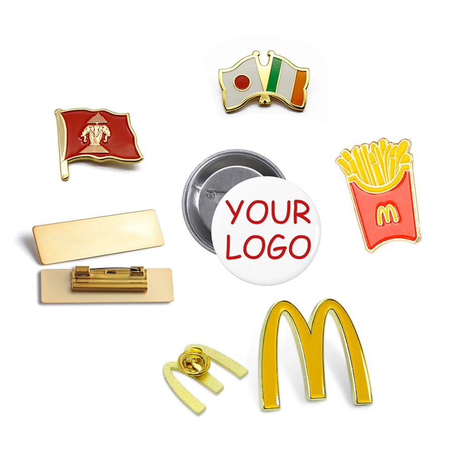 Wholesale Custom Logo Cheap Metal Name Logo Soft Hard Enamel Button Lapel flag button badges manufacturer enamel pins For Gifts