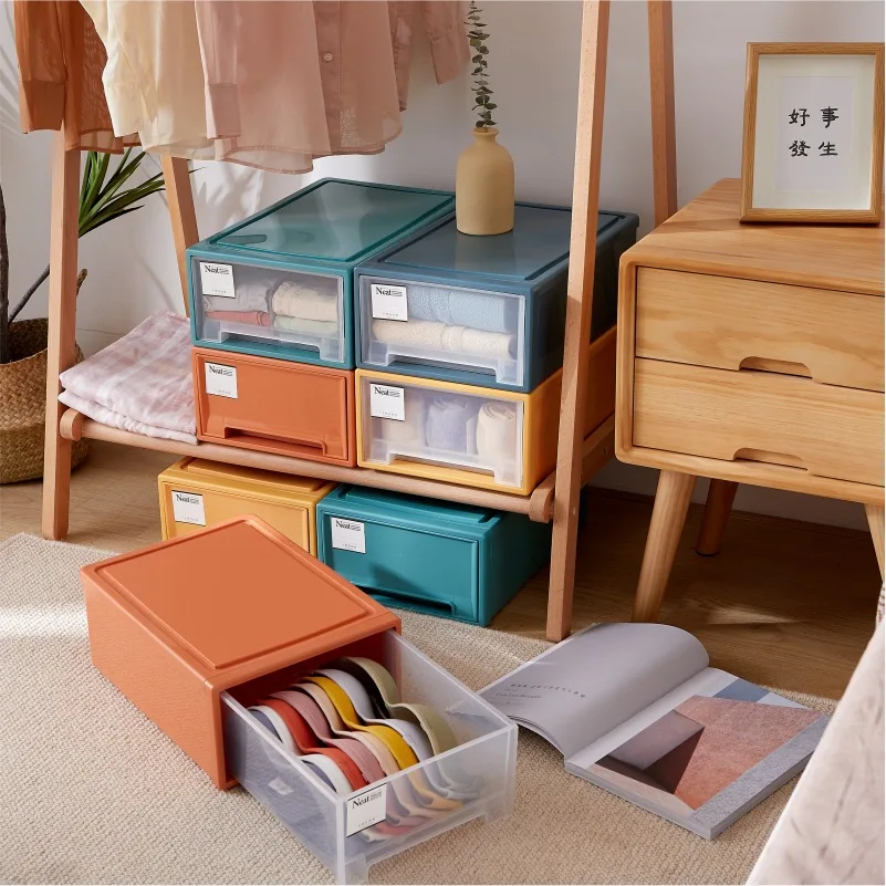Drawer type underwear drawer plastic transparent Pure household clothes Organizer closet Sundries Sorting Storage box Bins