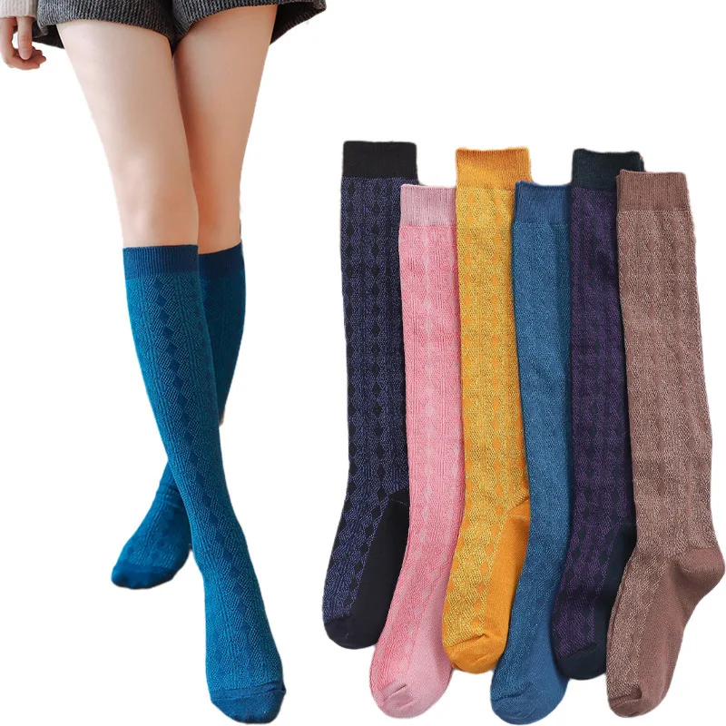 
European and American autumn plaid knee-length adult casual cotton socks 