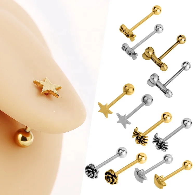 Free Sample High Quality 316l Stainless Steel Men Women Gold Plated Society Tongue Ring Tongue Nails