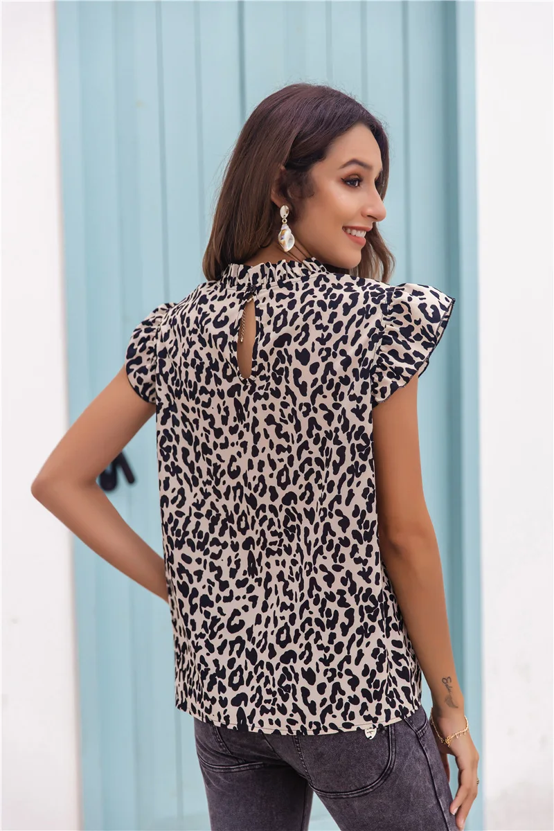 Manufacture Factory Fashionable Design for Summer Top Women Leopard Print Blouse