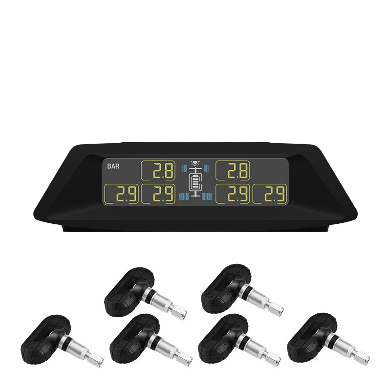 Wireless tire pressure monitoring system for RV 6 tire sensor solar with external sensor truck trailer tpms