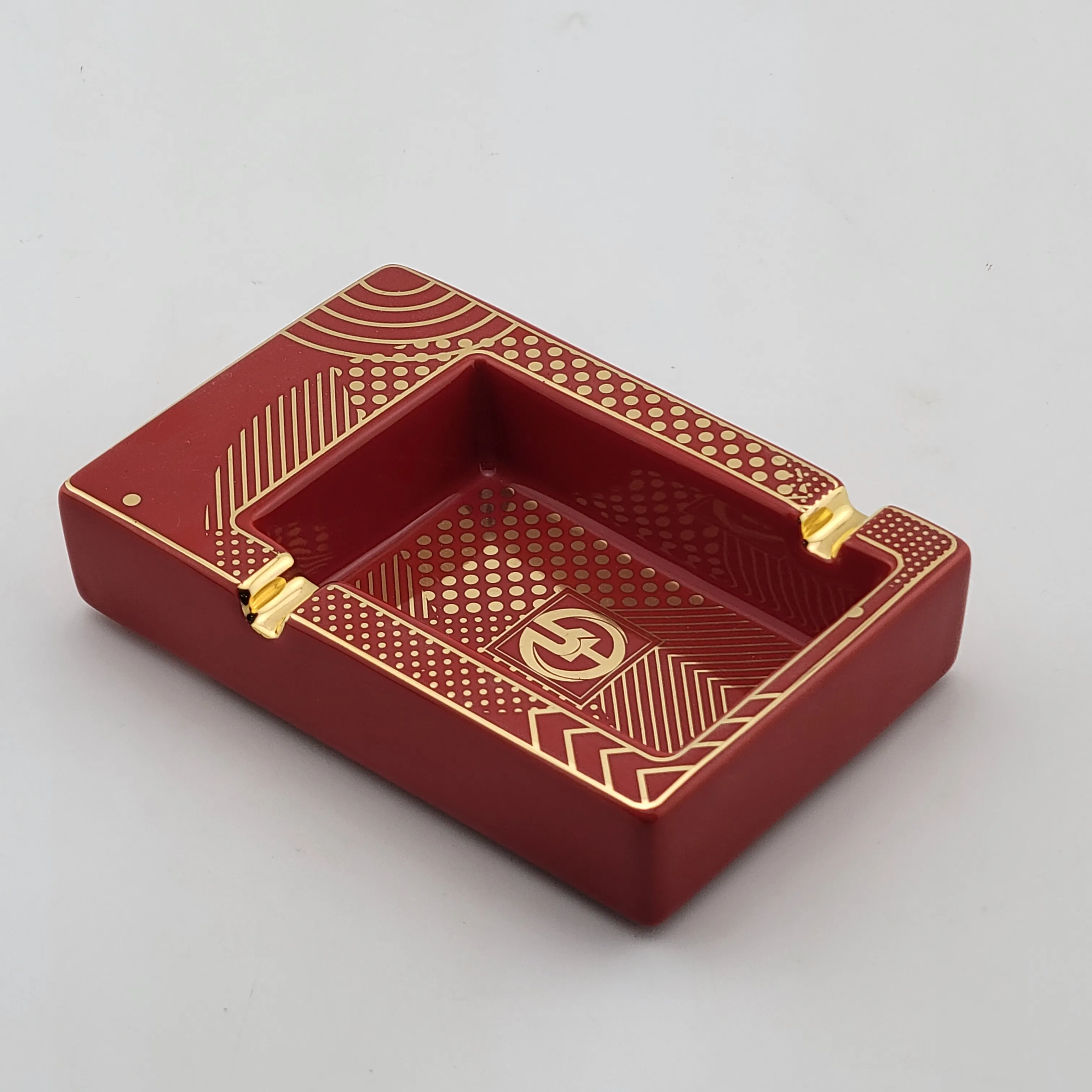 Office Home Cigar Ashtray Red Yellow Ceramic Square Ceramic Smoke Extinguisher Ashtray