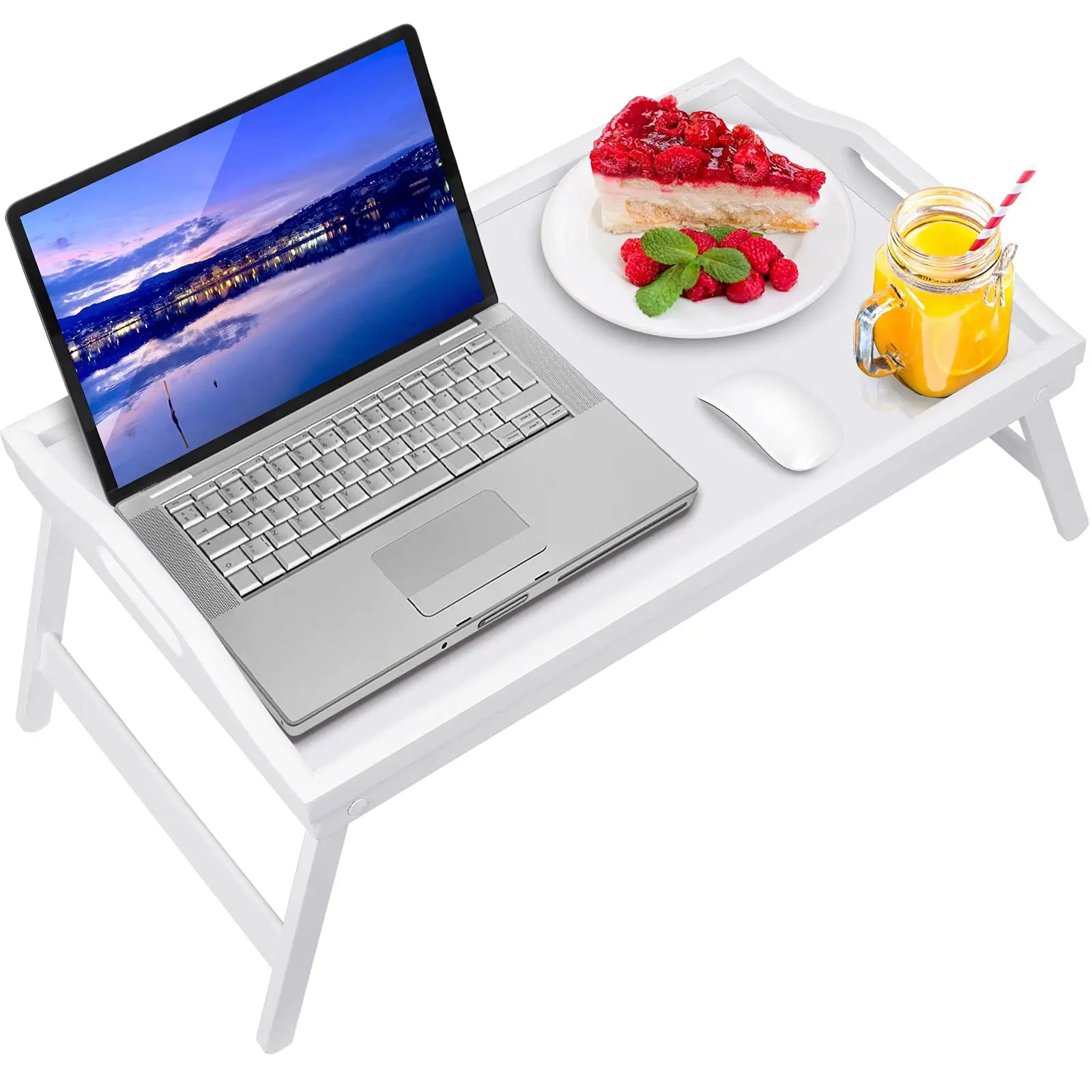 Custom White Large Serving Tray for Breakfast Watching TV and Drawing Writing Foldable with Legs
