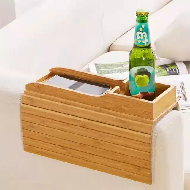 Foldable Bamboo Wooden Sofa Armrest Tray Snack Portable Table Couch Cup Holder Sofa Arm Tray