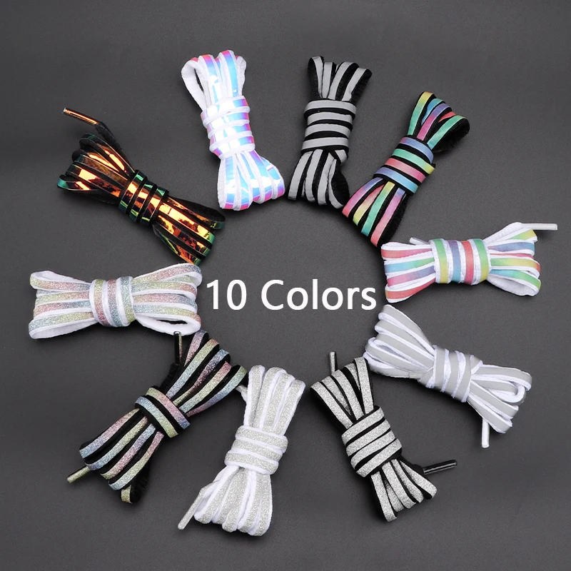 1 Pair Reflective Shoelaces Luminous Shoelaces Laser Sequin Weave Bracelet Sneakers Shoe Laces Adult Children Shoe Strings