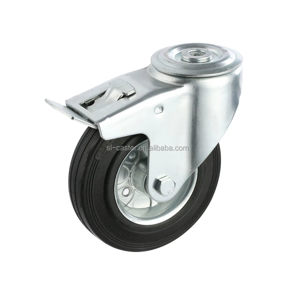 Industrial casters for European type series 3/4/5/6/8 inch black rubber wheel caster 100mm high quality black rubber caster