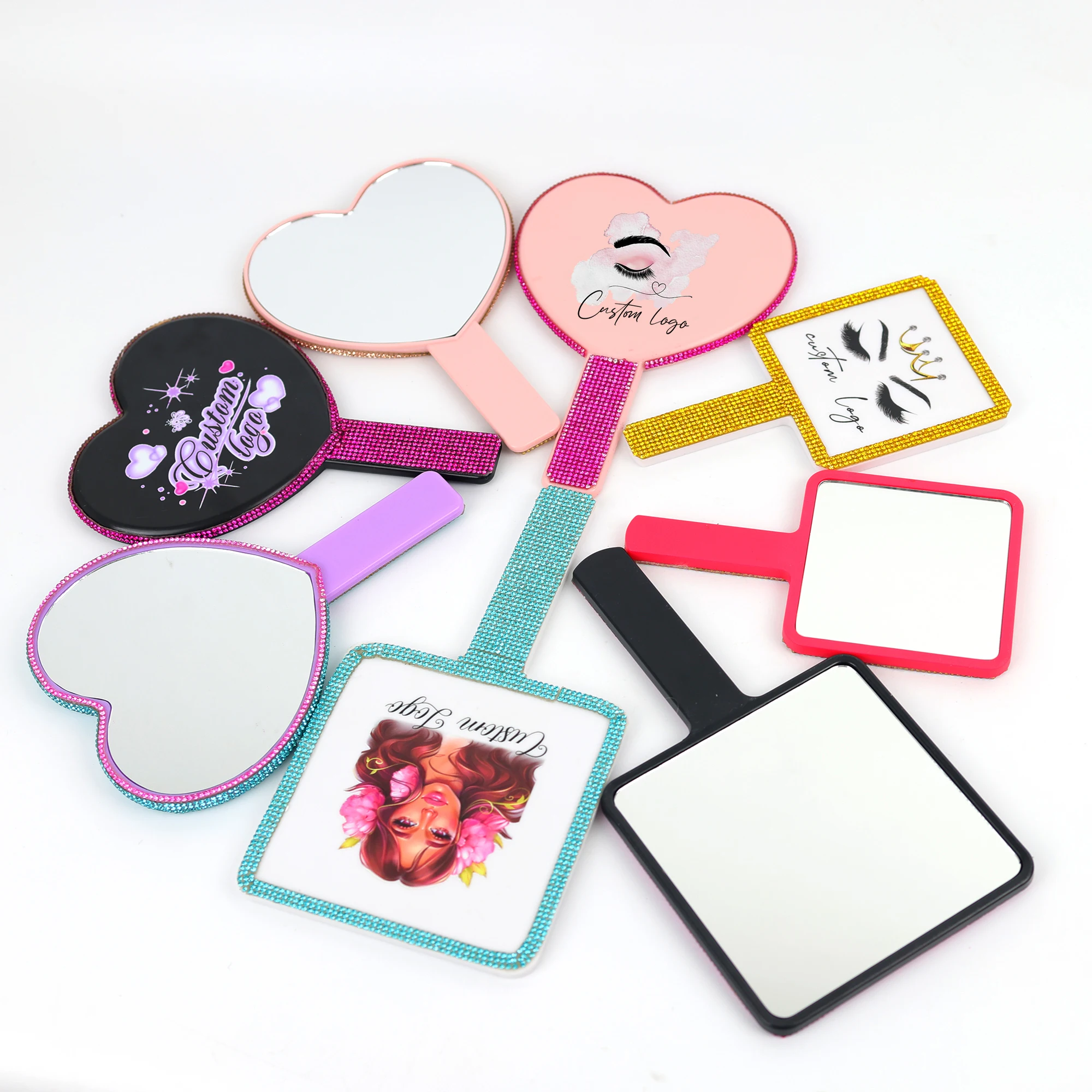 Custom Logo square handheld mirrors Travel size pocket mirrors Private Label handheld makeup mirror
