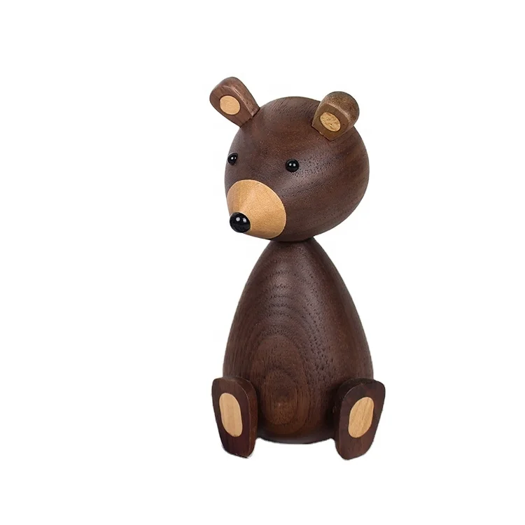
solid wood animal figurines ornaments for Little brown bear wood Crafts toys home Decor for kids handy crafts 