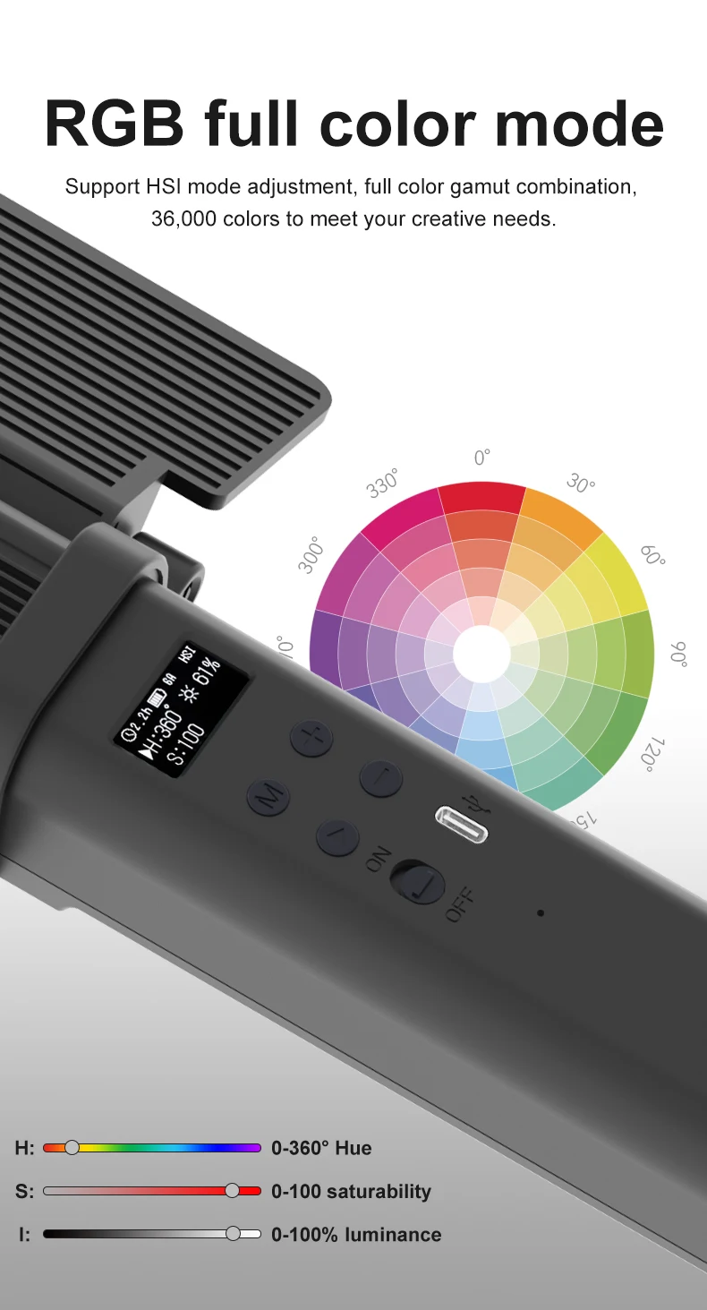 NiceFoto TC-C2 Portable Professional 5200mAh Round Film Fill Photographic RGB Handheld LED Video Tube Light Stick