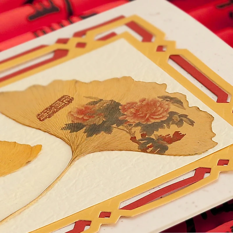 Aegean Gift 2022 Greeting Cards Unique Craft Dried Ginkgo Leaves Lasercut Invitation Cards Of Occasions Luxury