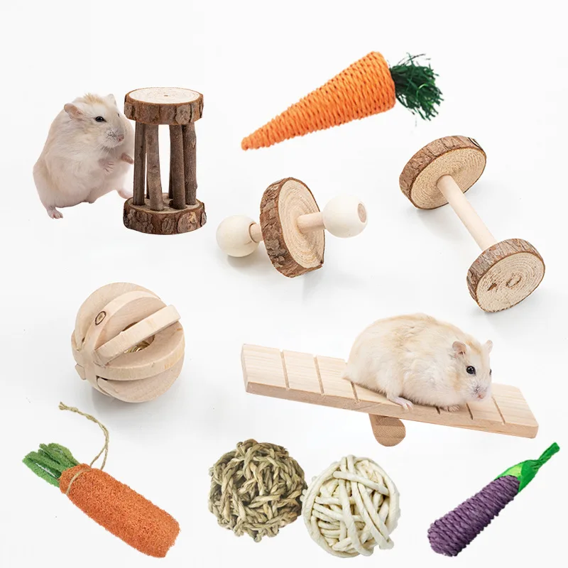 Hamster Accessories Natural Wooden Stairs Chewing Hamster Toys Set For Hamster Rabbit Dutch Pig Parrot