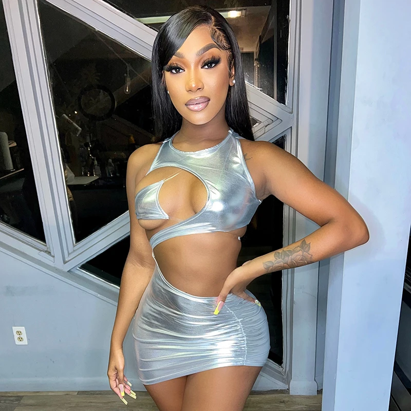 Bronzing Hollow Out Nighty Sexy Club Wear Sexy Casual Dresses Women