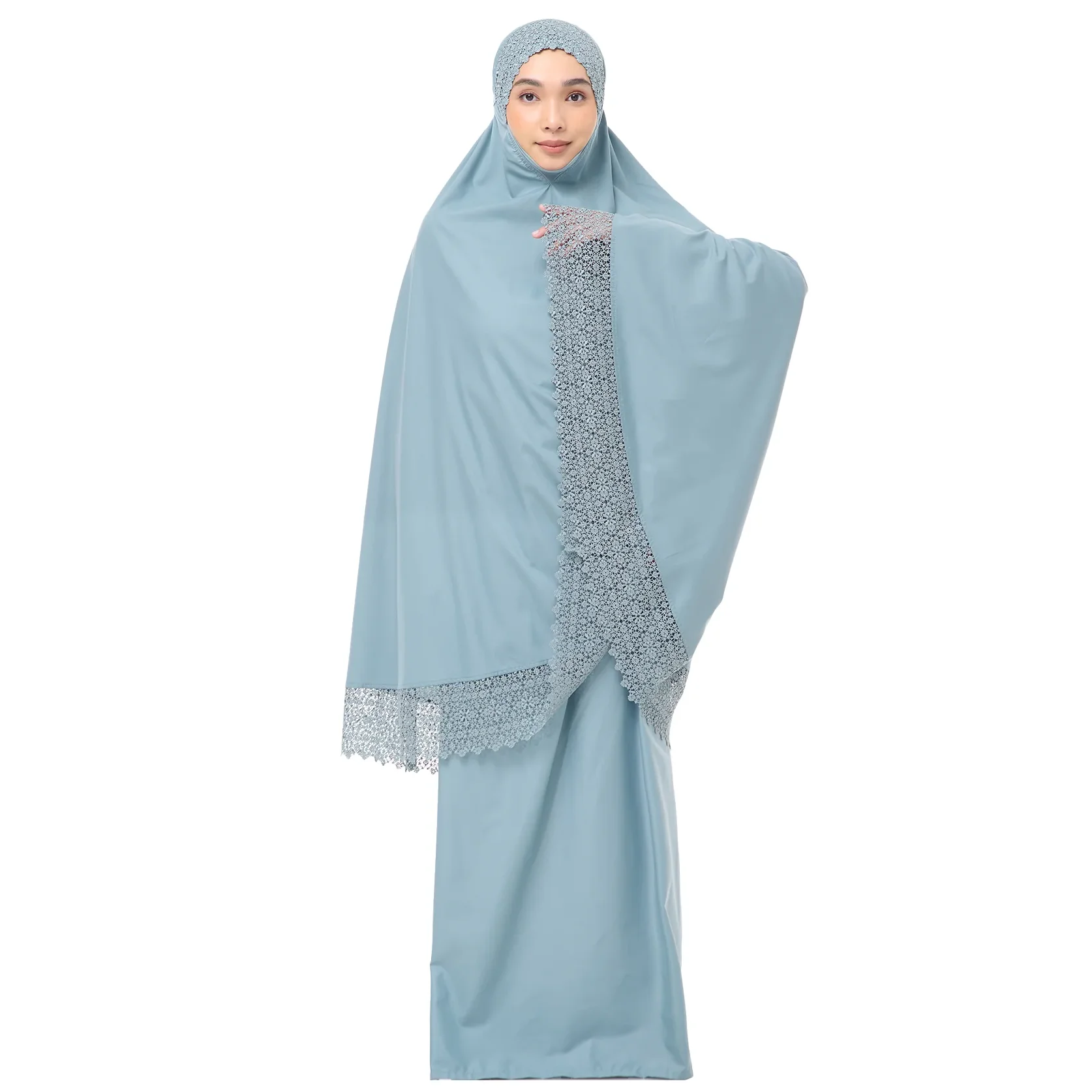 Islam Women Embroidery Indonesia Singapore Muslim Ramadan Prayer Borong Murah Malaysia Lace satin Telekung