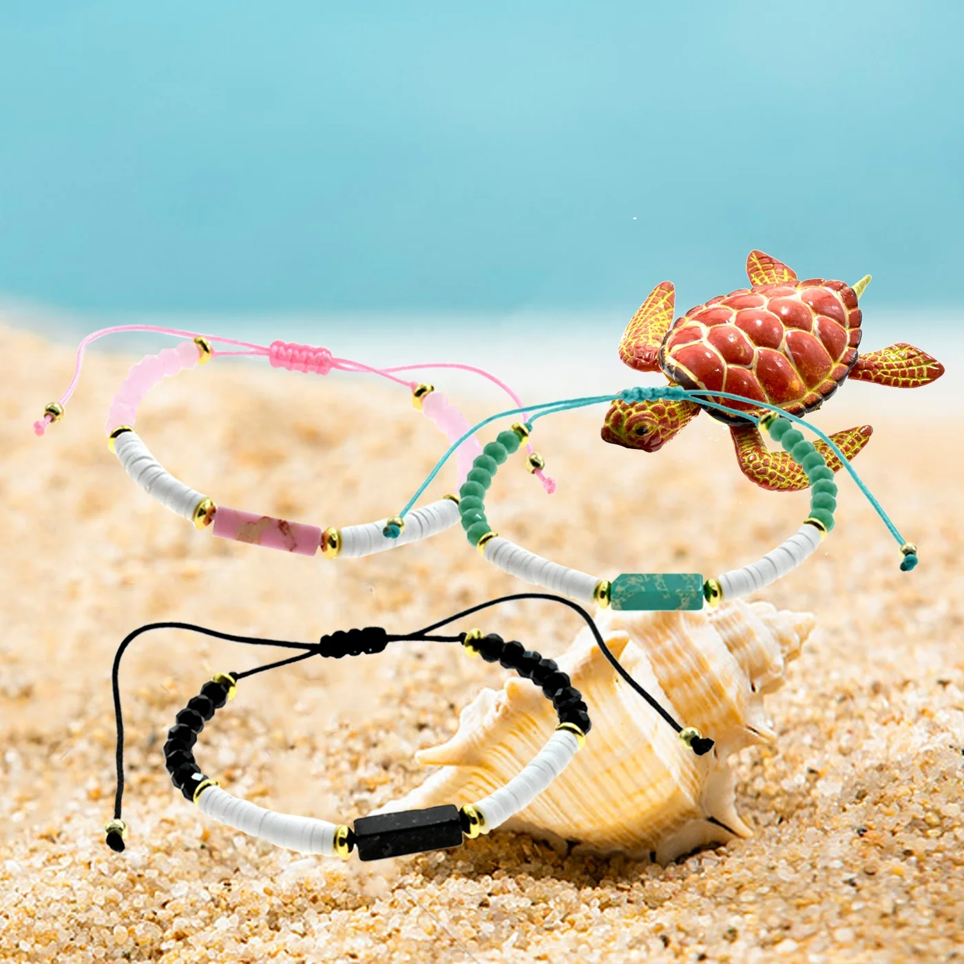 Sweet Bohemian Starfish Beaded Bracelet Shell Mexican Adjustable Handmade Bracelet  For Women Girls