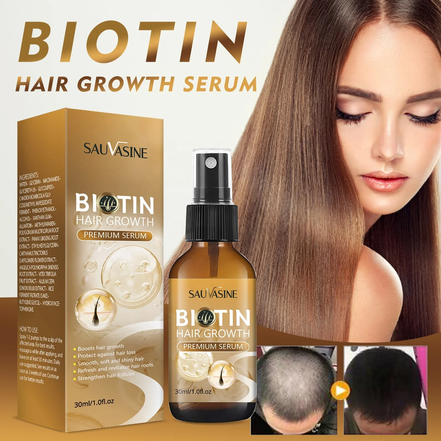 OEM Biotin Hair Growth Serum Hair Tonic Care Serum Grow Healthy Strong Hair Suitable for Men and Women