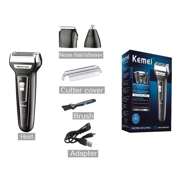 KEMEI 6558 Multifunctional Waterproof 3 In 1 Cutter Head Km-6558 Usb Men Shaver Electric, Kemei Electric Shaver