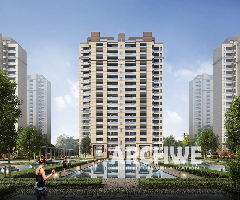apartment building in architectural rendering, also eco friendly architecture, architectural residential renderings