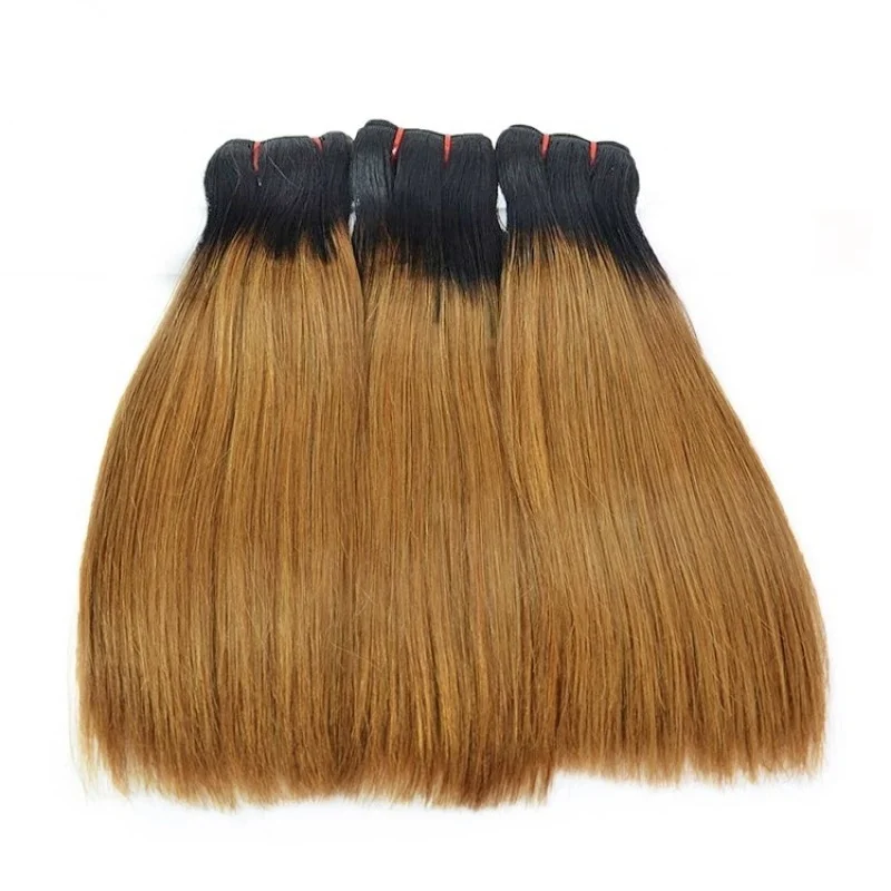 Double Drawn Virgin Brazilian Two Tone Color Ombre Black to Brown Hair Machine Double Weft 100%Human Hair Extensions