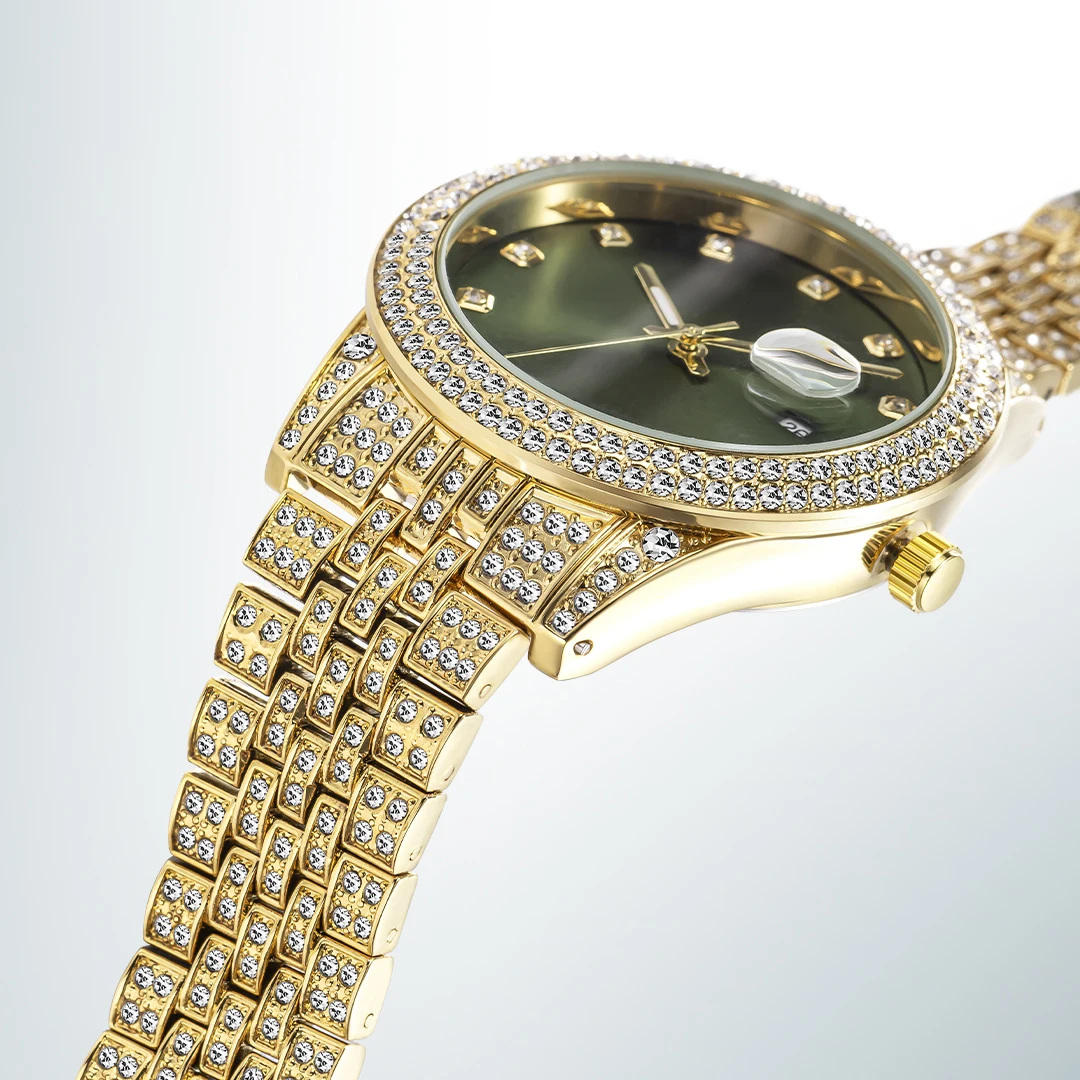New Iced Out Watch Bling Bling Watch Quartz Gold Hip Hop Wrist Watches With Micro Pave Cz Stainless Steel Wristband Clock Hours