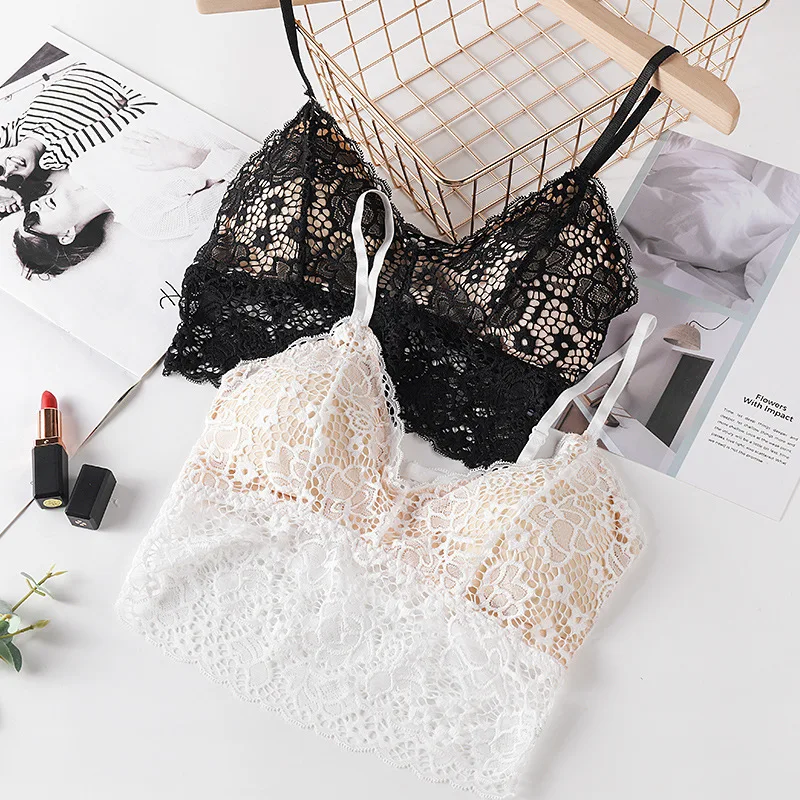 lace thin triangular cup two-color transparent chest wrapped in summer beautiful back seamless steel ring tube top