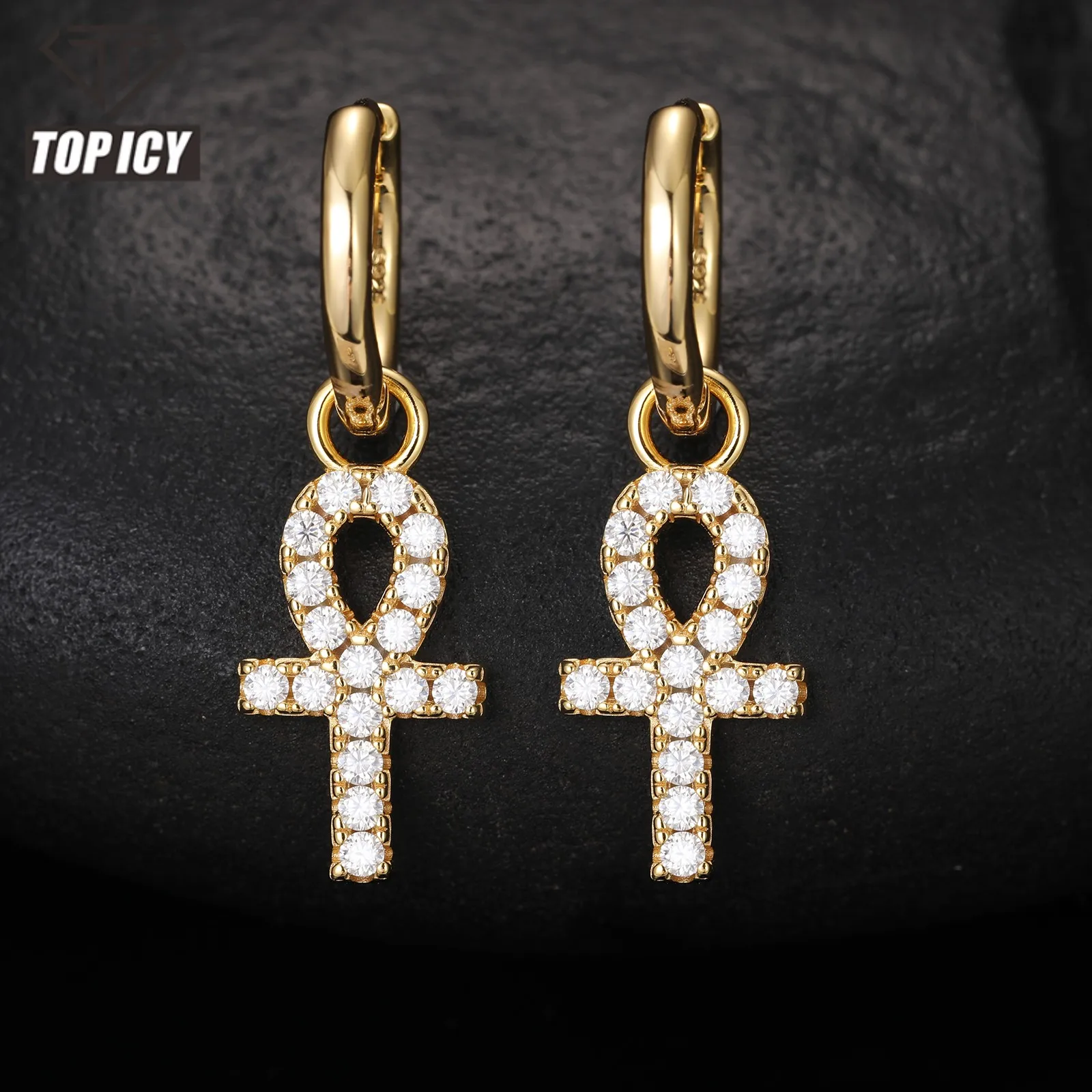 Moissanite Earring Iced Out VVS Diamond Cross Hoop Hip Hop 925 Sterling Silver Cross Earrings for Women Men