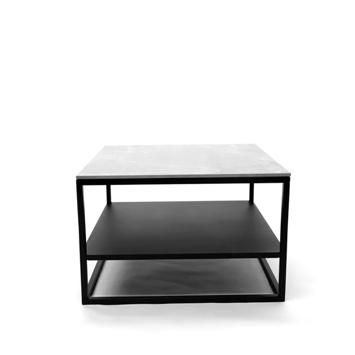 Stylish iron wroughted frame marble coffee table with storage layer