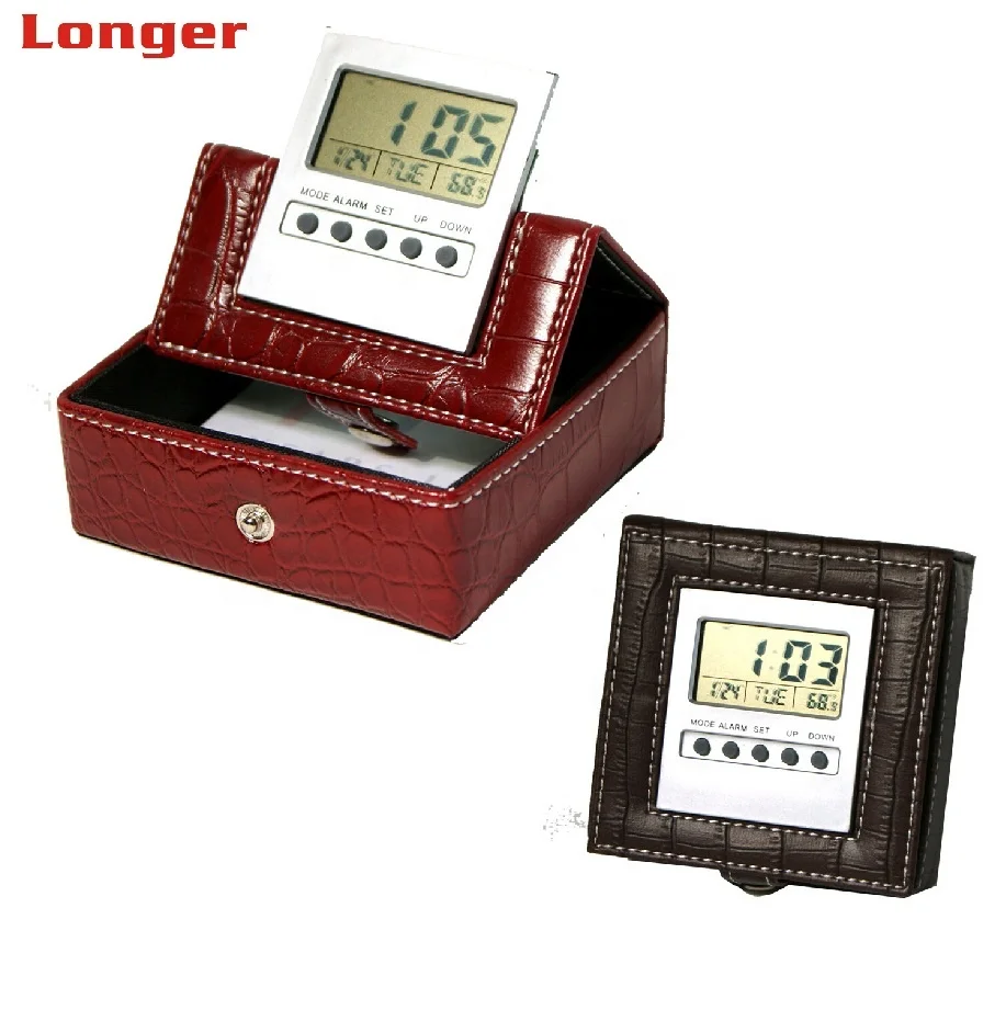 LG3015B  PU leather making draw digital screen clock for gift handmade Foldable table stand alarm clock