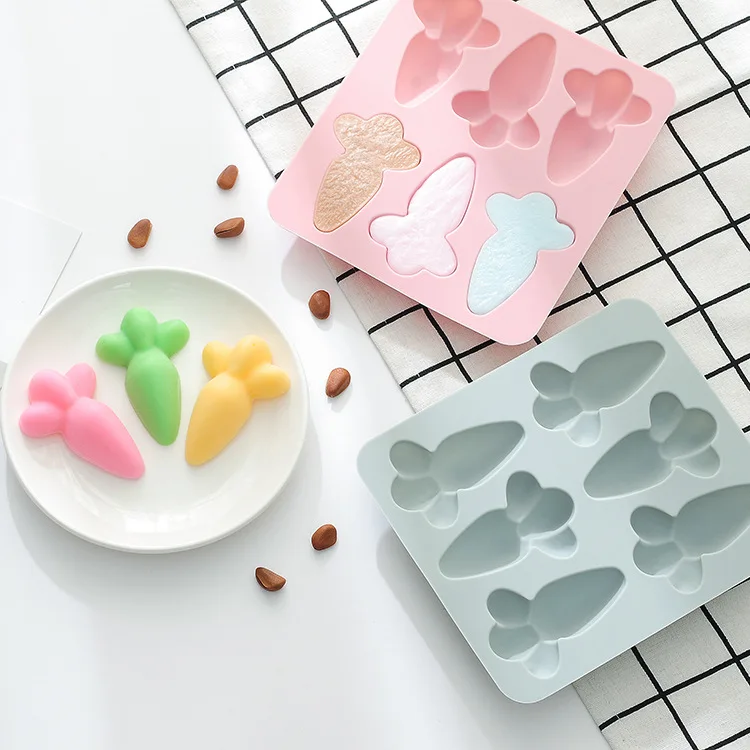 Factory wholesale 6 Hole Carrot Silicone Mold Cake Baking Candy Cookie Cheese Handmade Soap Pudding Pastry Ice Cube Mold