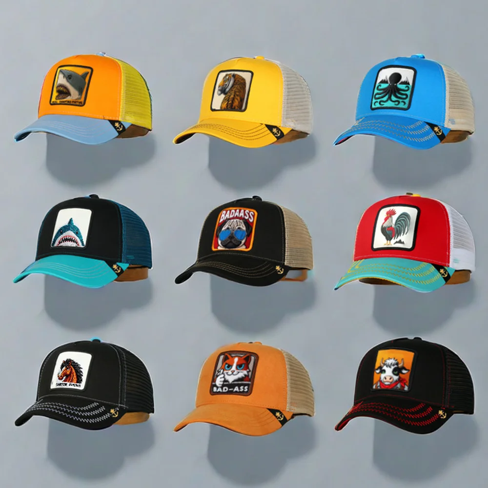 Оптовая продажа 5-панельная фермерская шляпа для дальнобойщика с модной вышивкой в виде животных сетчатая шапка вашим логотипом высокое качество