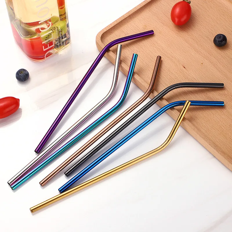 Wholesale Reusable Straws Stainless Steel Custom Sets Metal Straws Straight and Curved Colorful Metal Drinking Straw