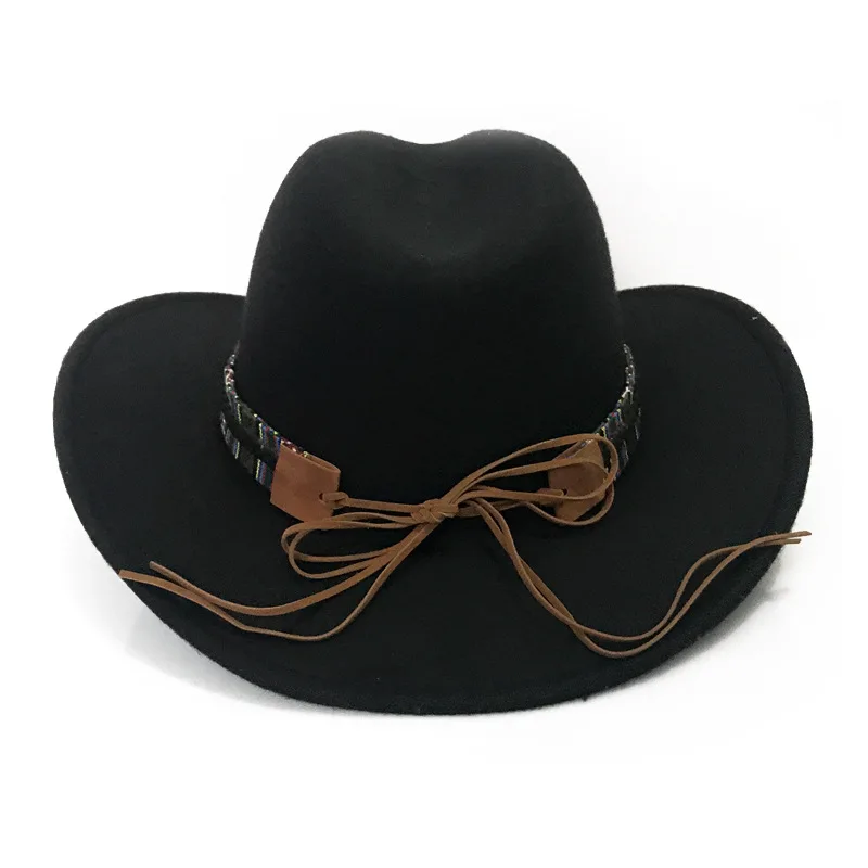 
High Quality Metal Bullhead Western Cowboy Top Hat Autumn Winter Woolen Jazz Hat Felt Cowboy Hat 