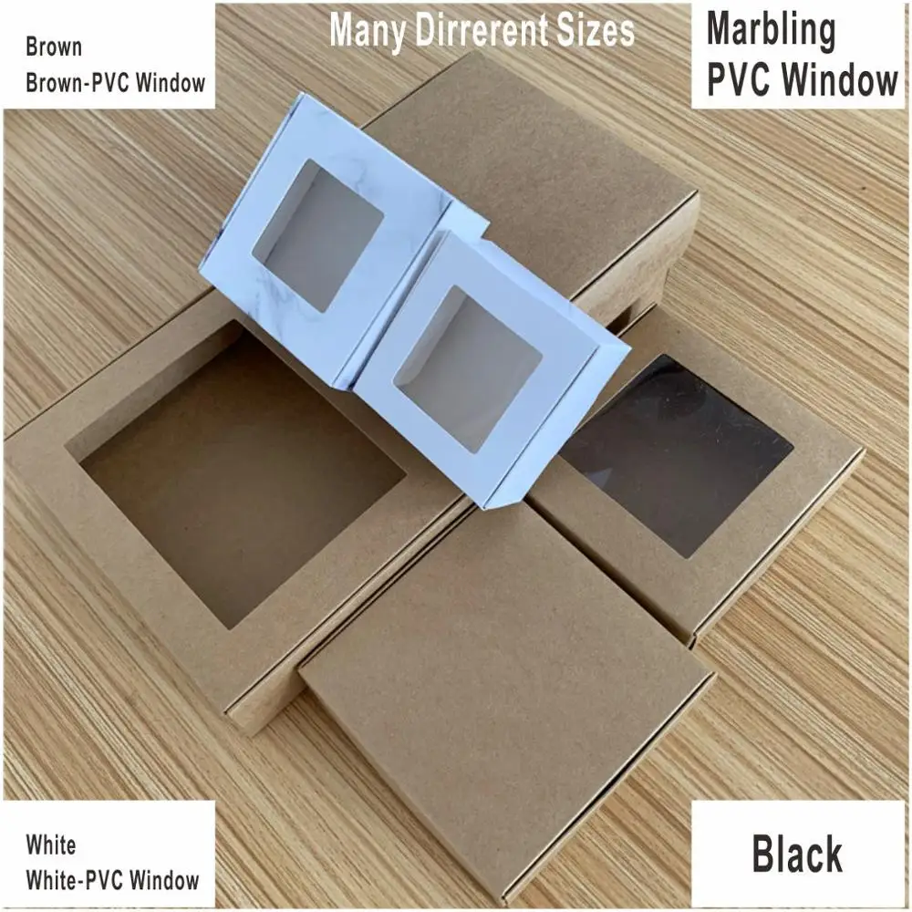 Multi Size Paper Soap Box Kraft Paper Gift Box Package Shipping Cardboard Kraft Paper Packaging Box With Clear Pvc Window