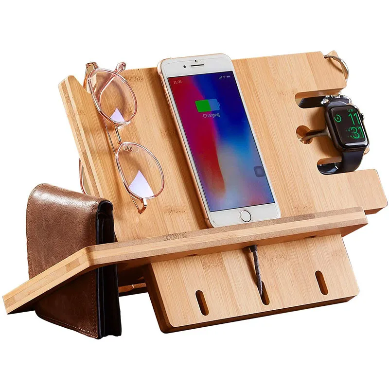 Multiple bamboo wood mobile charging stand for office