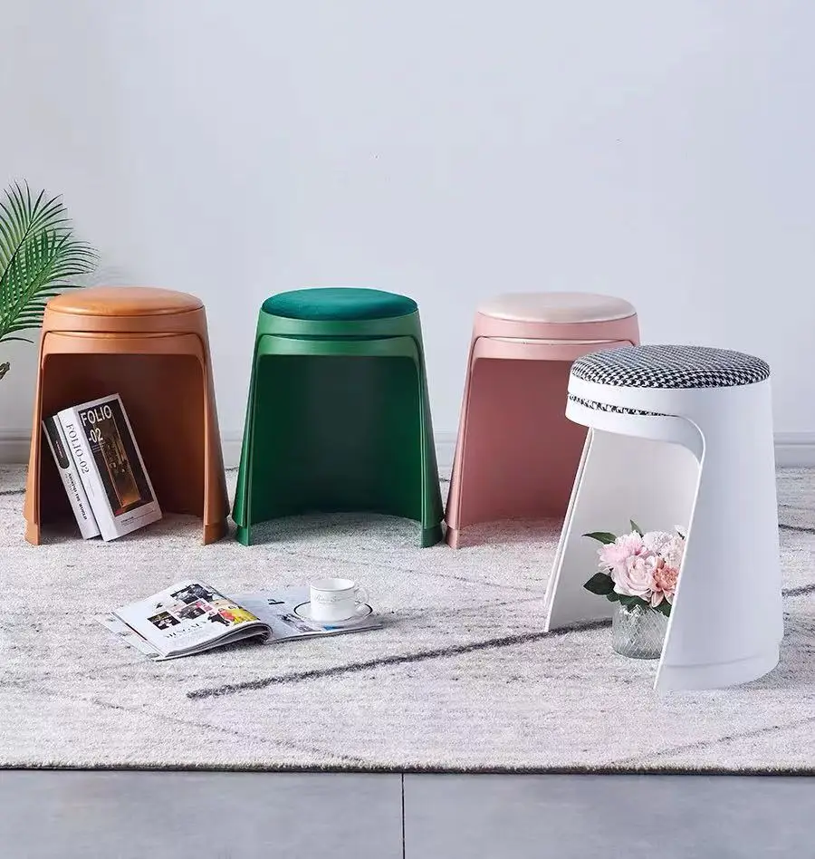 Plastic round stool Household stacking thick for living room simple cafe shop stools