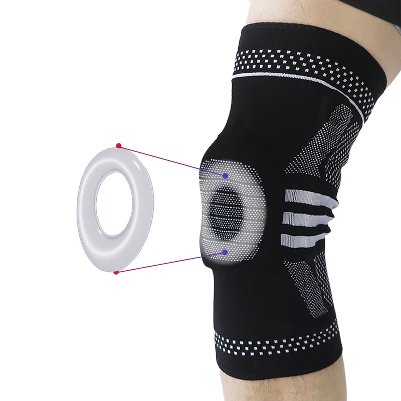 Durable Spring Support Knee Brace With Adjustable Straps Silicone Gel Pads Sports Compression Knee Sleeve