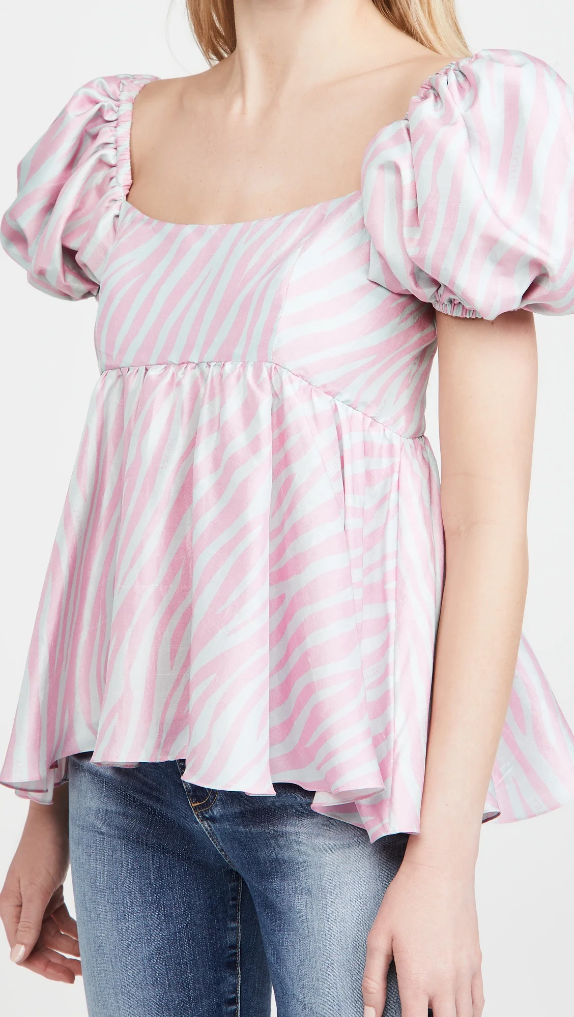 Женский топ с высокой талией, рукава-пузырьки с эластичными манжетами и принтом зебры, весна 2022