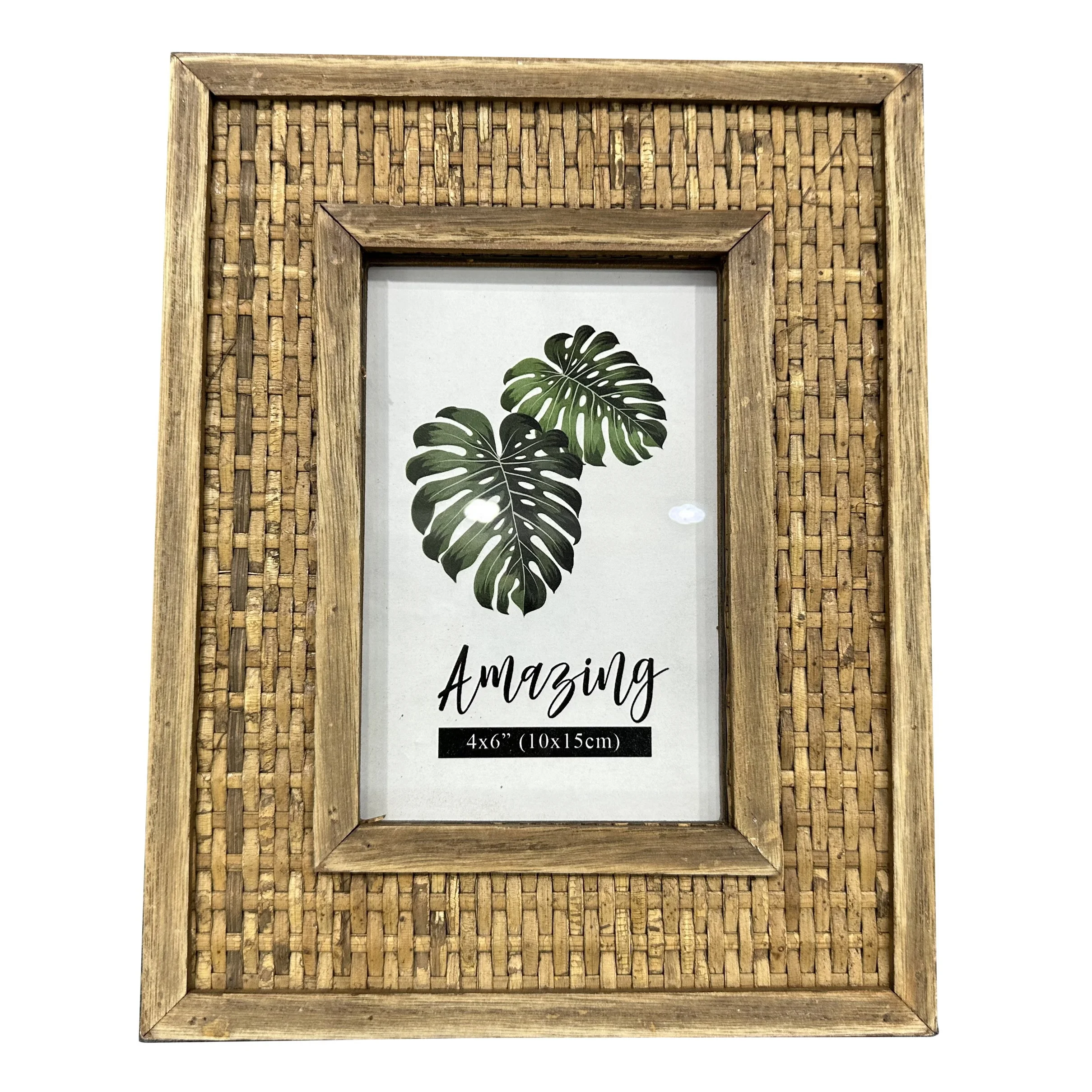 Custom 4x6 Vintage Antique Real Rattan Photo Frame Handmade  Stand Picture Frame Wooden Photo Frame