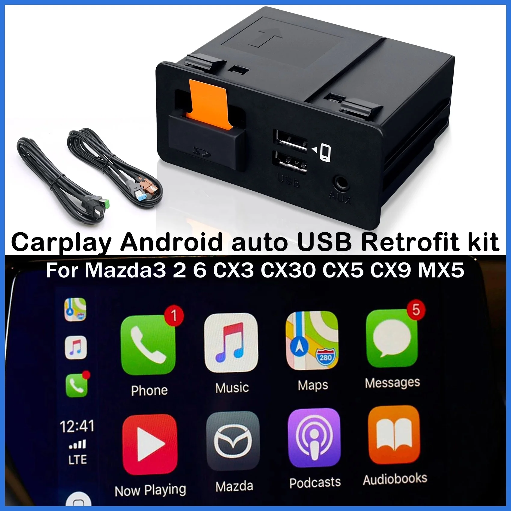 GRANDnavi CarPlay Android Auto USB adapter hub OEM for Mazda 3 6 2  CX5 CX3 CX9 miata MX5 for Toyota Yaris TK78-66-9U0C