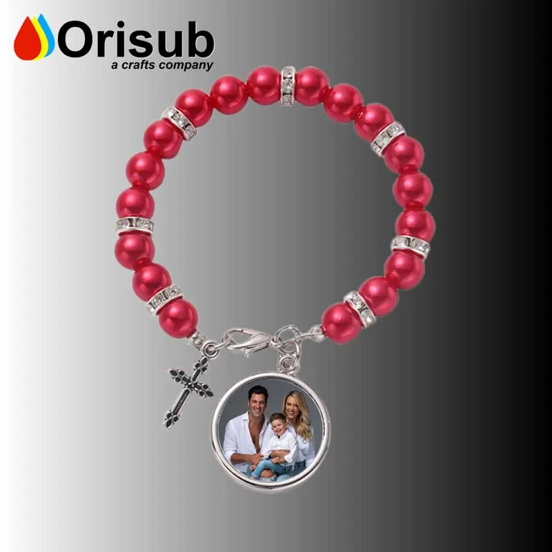 Wholesale blank sublimation cross bracelets rosary religious bracelets with custom logo