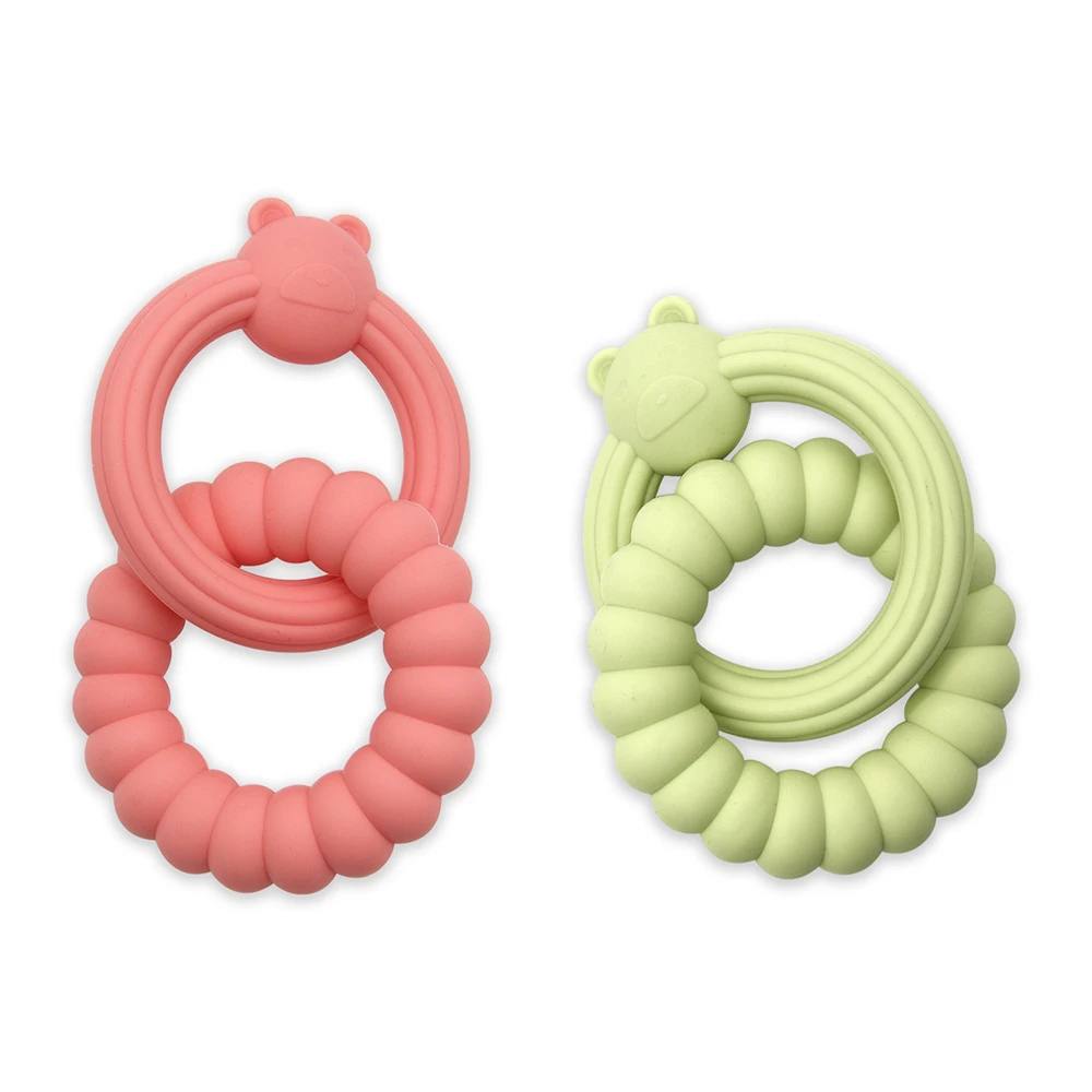 Hot selling circle round microwave dishwasher safe silicone baby teether Chewable silicone baby teething toy