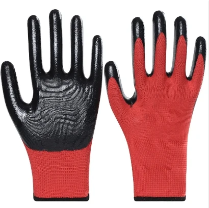 Factory outlet 100% nitrile coated nylon work gloves builders red blue nitrile coated work gloves