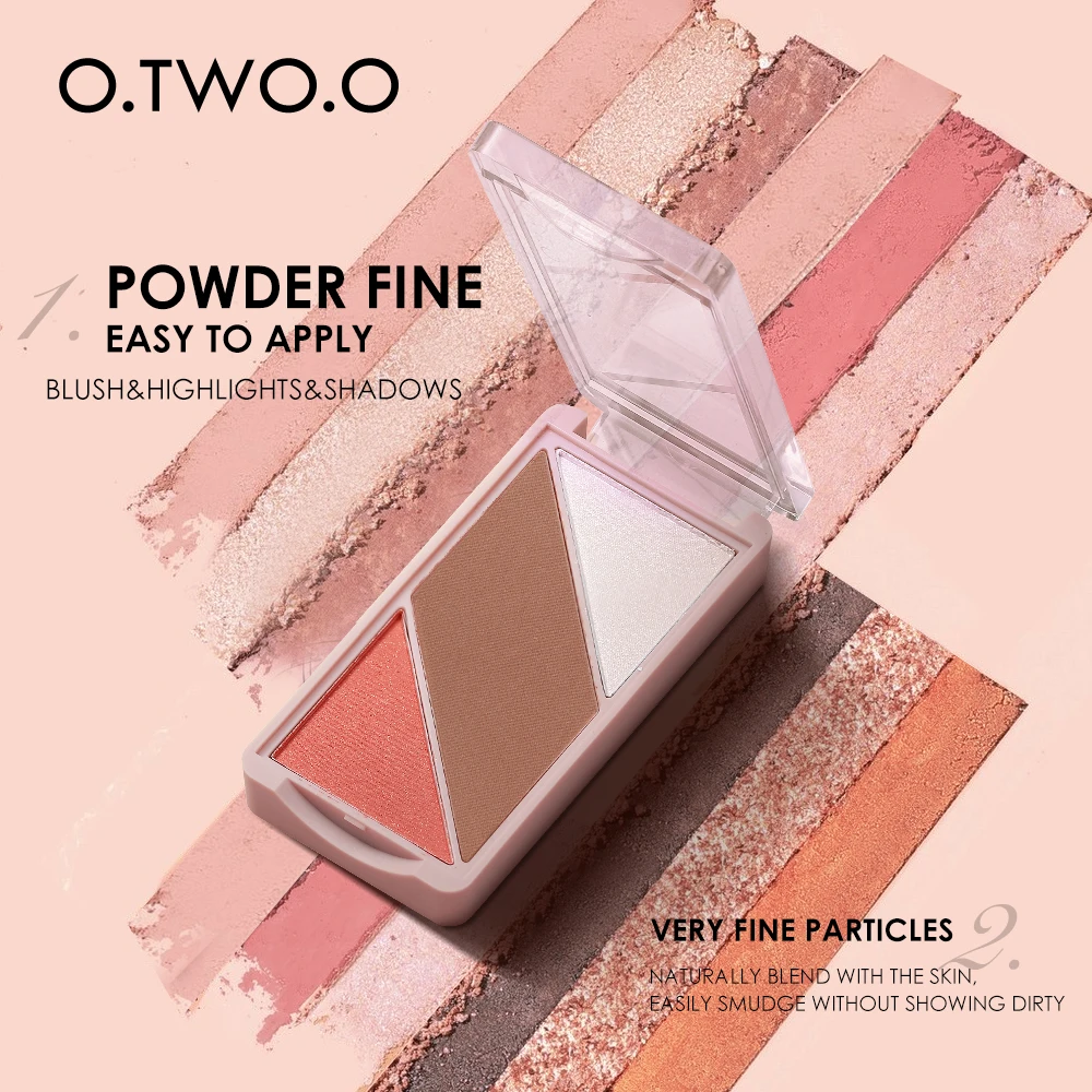 O.TWO.O New Arrival 3 IN 1 Makeup palette Blusher Highlights Shadows 4 types of colors blusher palette