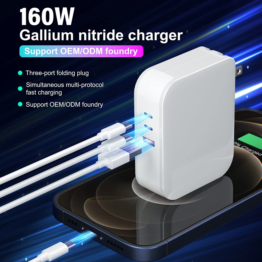 160W GaN USB C/A Laptop Charger Block Adapter Type C Charging Station for MacBook Pro/Air iPad iPhone Device with Type-C Port