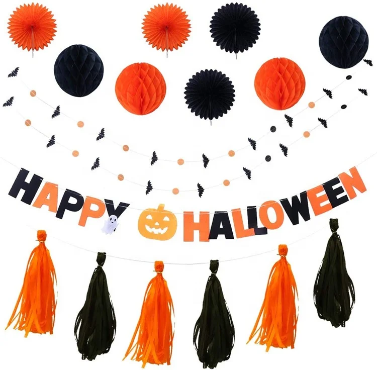 Ximen Stone 2020 Halloween Party Decoration,Including Paper Banner Fans Honeycomb Tassel Festival Set