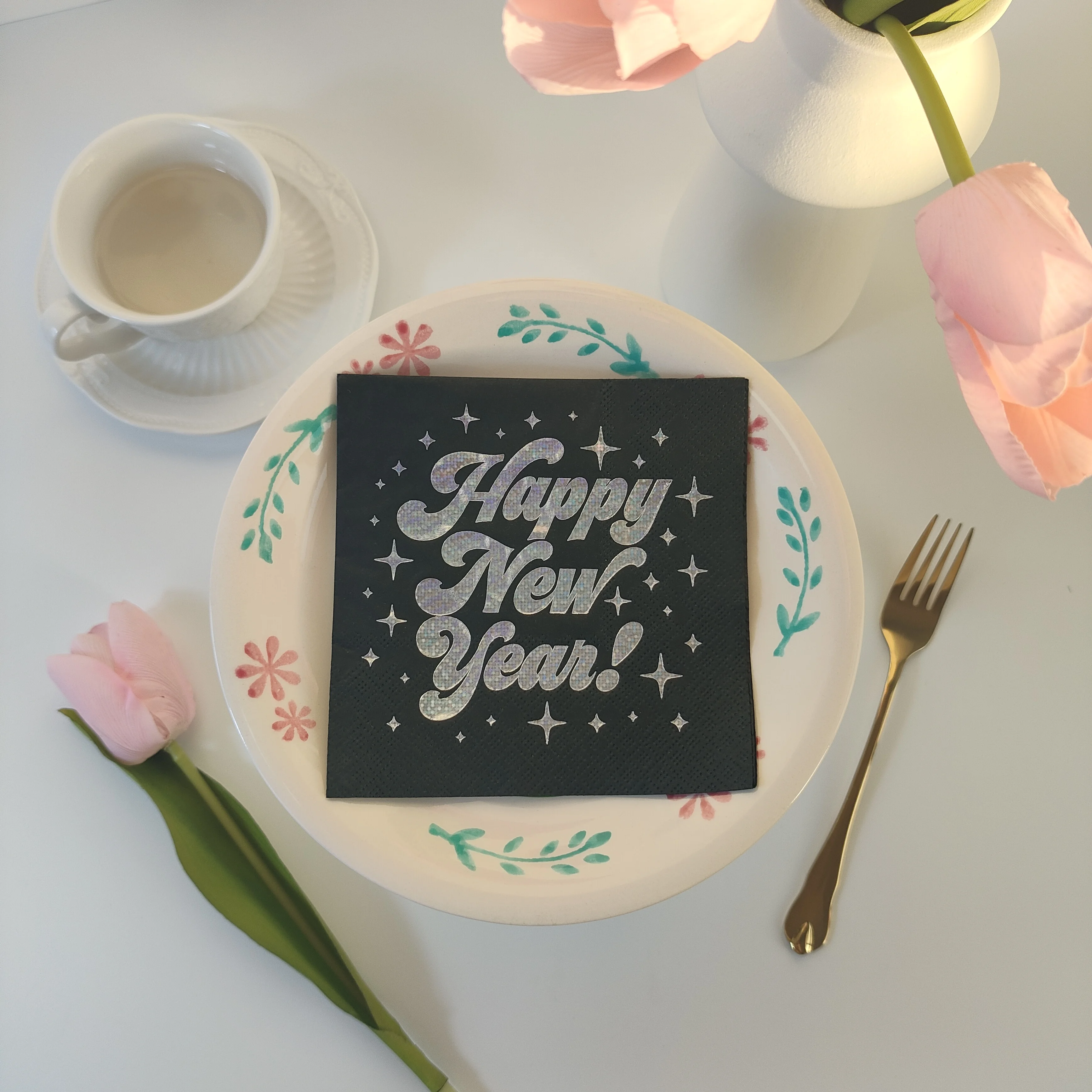 Personalized Disposable Printing Napkins Cocktail Beverage Paper with Your Own Design Hot stamping silver logo