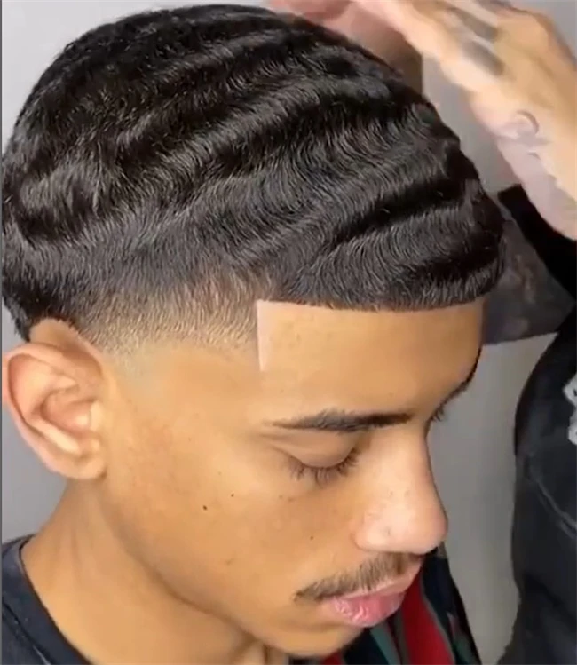 Peruvian Virgin Human Hair Pieces 1B# Off Black Color 20mm Wave Toupee Full Lace Units for Black Men Fast Express Delivery