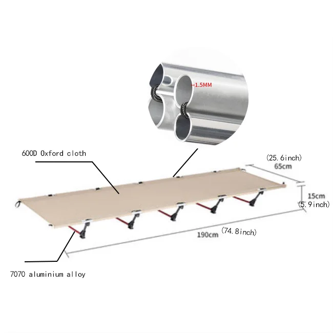 2023 new 600d oxford fabric adjustable height folding camp bed cot sleeping camp cot folding camping bed