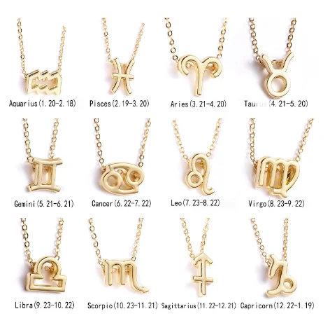 Zodiac Sign 12 Constellation Necklaces Pendant Stainless Steel 18K Gold Chain Choker for Women Jewelry